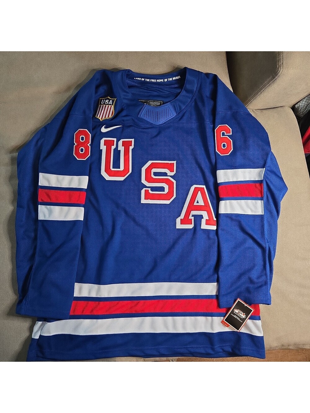 Jack Hughes Team USA Royal Blue Home Replica Jersey Men’s Size 3XL